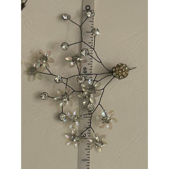 Sutain Vintage Largw 60s MCM Clip On Branch Sequin Rhinestone Earrings Floral - Picture 10 of 11